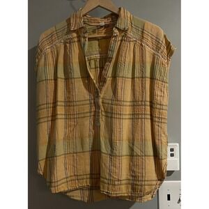 Anthropologie Pilcro Top The‎ Serena Surf Blouse Orange Plaid Sleeveless XS